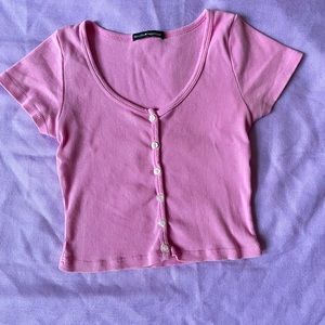 Brandy Melville pink bubble gum zelly button up top